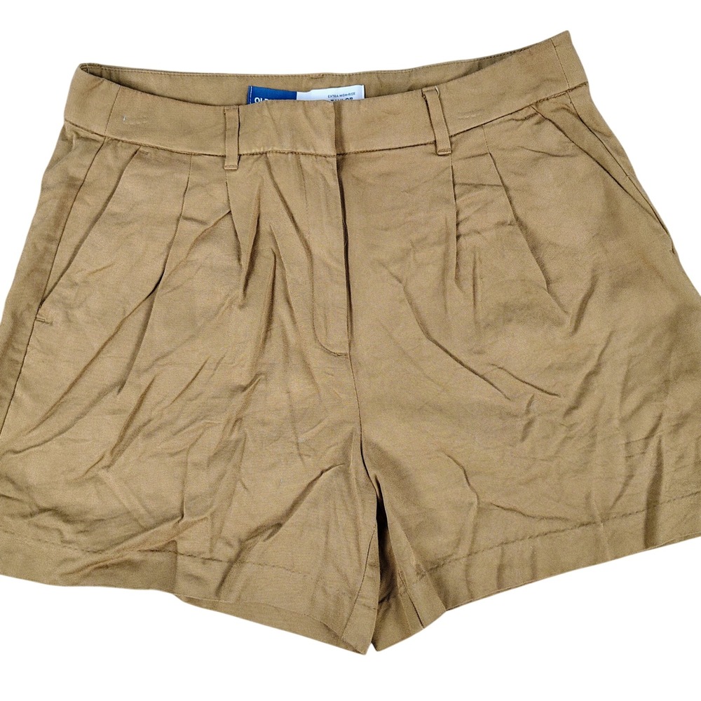 Old Navy Womens M Taylor Extra High-Rise Shorts Tan Cotton Tencel Dark Academia